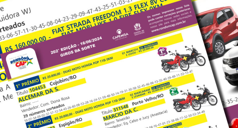 RondônCap de domingo, dia 16, sorteou 06 motos e 02 carros zero no Especial do Dia dos Namorados - News Rondônia