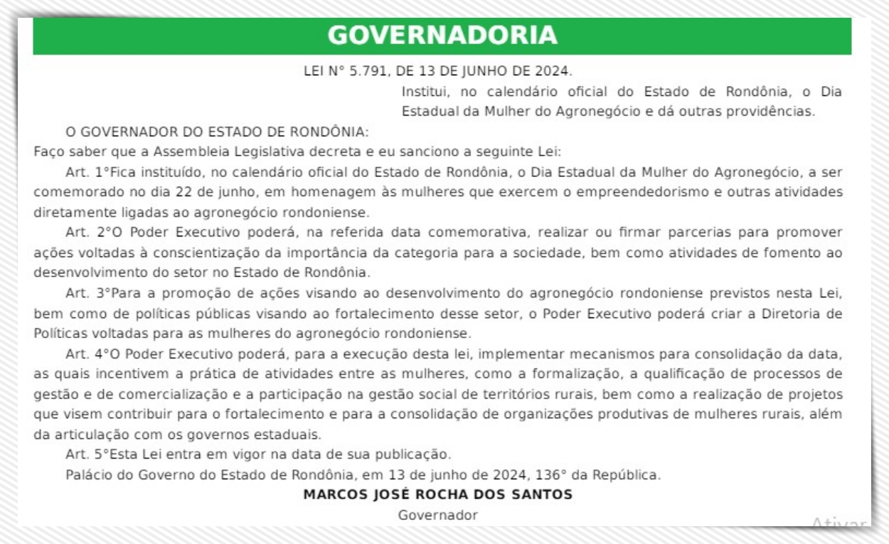Marcos Rocha oficializa o “Dia da Mulher do Agronegócio” no calendário oficial de Rondônia - News Rondônia