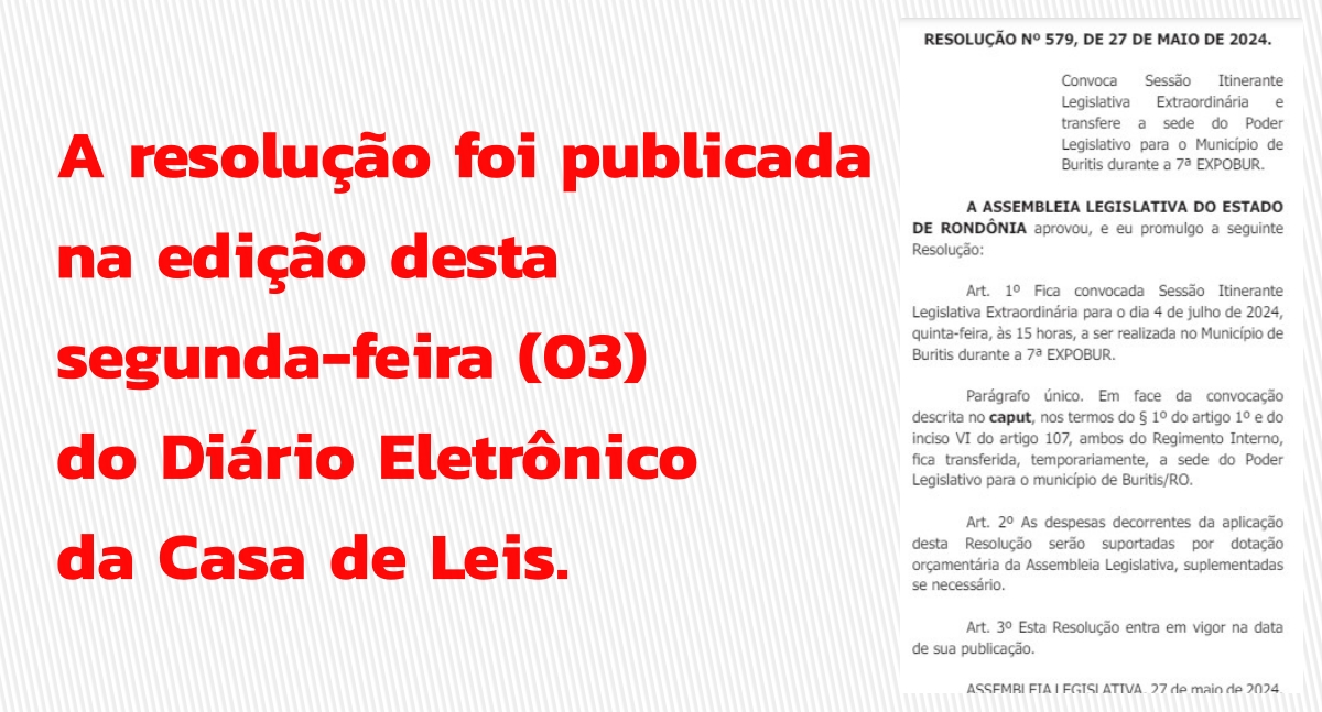 Resolução de Marcelo Cruz muda a sede da ALE-RO de Porto Velho para Buritis, em julho - News Rondônia