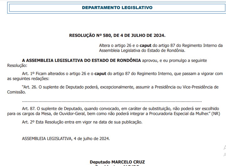 Em véspera de posse de suplente de deputado, ALE-RO altera Regimento Interno - News Rondônia