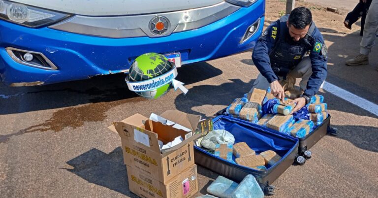 PRF apreende quase 50kg de drogas em ônibus próximo de Candeias na BR-364