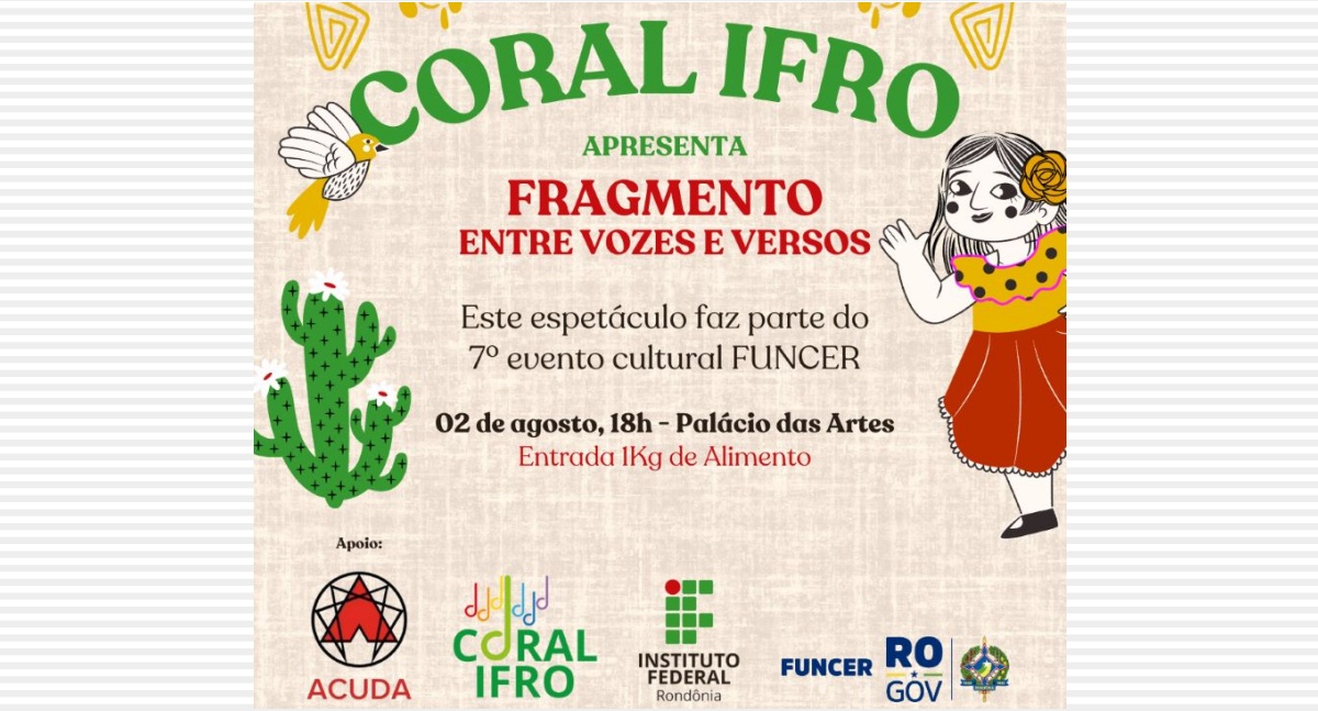 Coral IFRO fará o primeiro espetáculo de 2024 em evento no Palácio das Artes