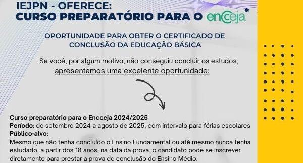 Escola oferece gratuitamente o Curso Preparatório para o Encceja
