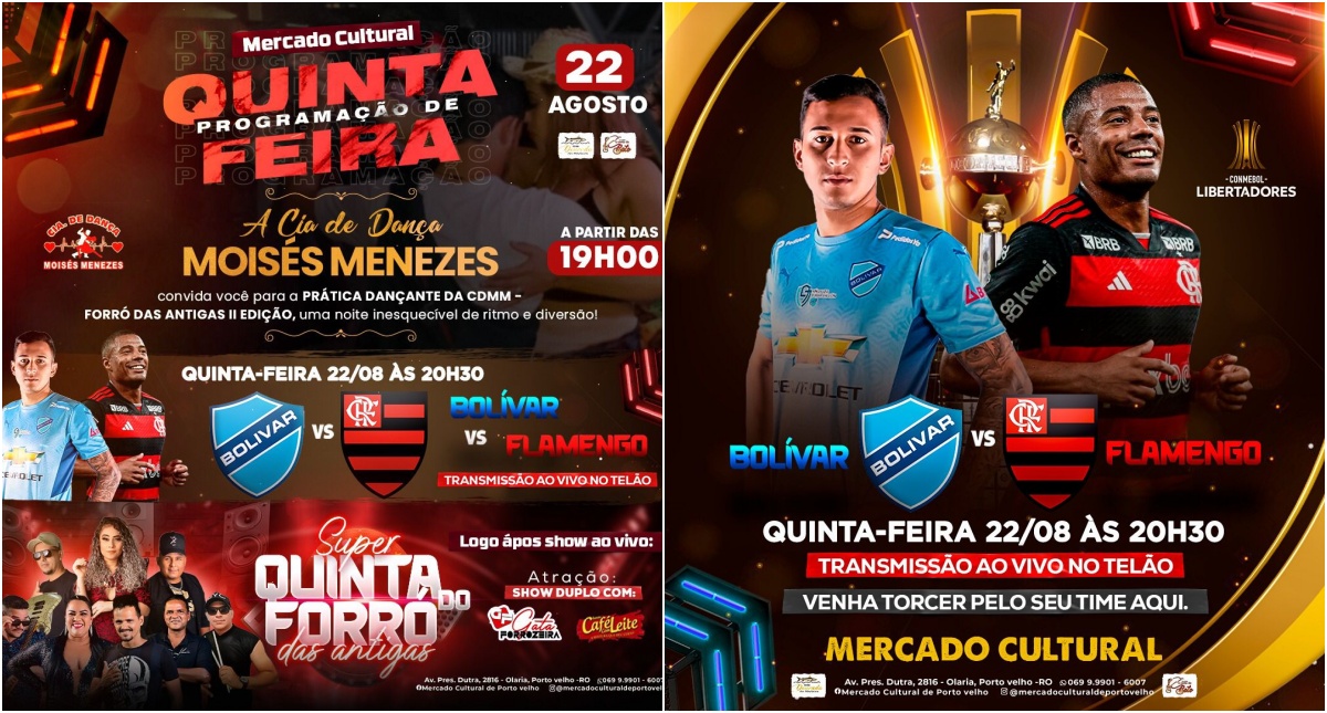 FUTEBOL & FORRÓ - Transmissão do jogo do Flamengo e shows de grupos de forró no Mercado Cultural - News Rondônia FUTEBOL & FORRÓ - Transmissão do jogo do Flamengo e shows de grupos de forró no Mercado Cultural
