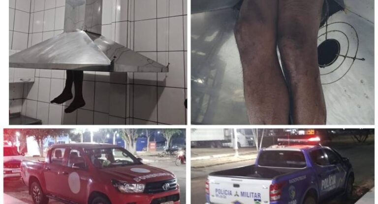 PM prende suspeito que ficou “entalado” em exaustor ao tentar furtar restaurante