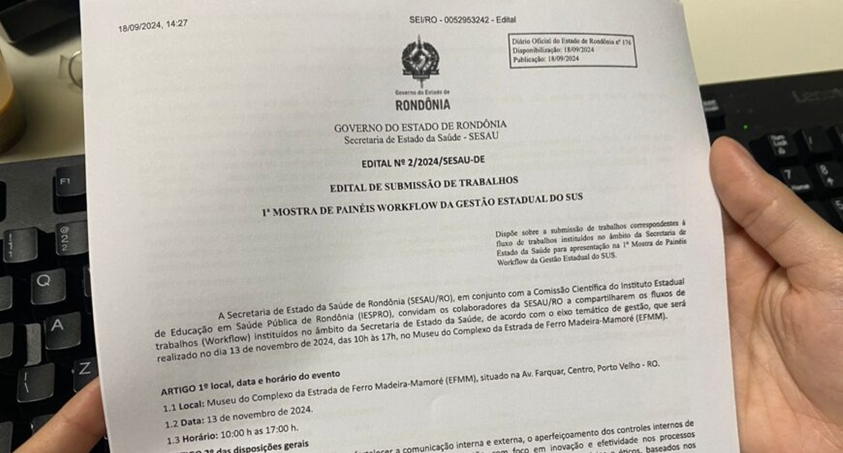 Mostra de Painéis Workflow da Gestão Estadual do SUS inscreve trabalho até dia 27 - News Rondônia