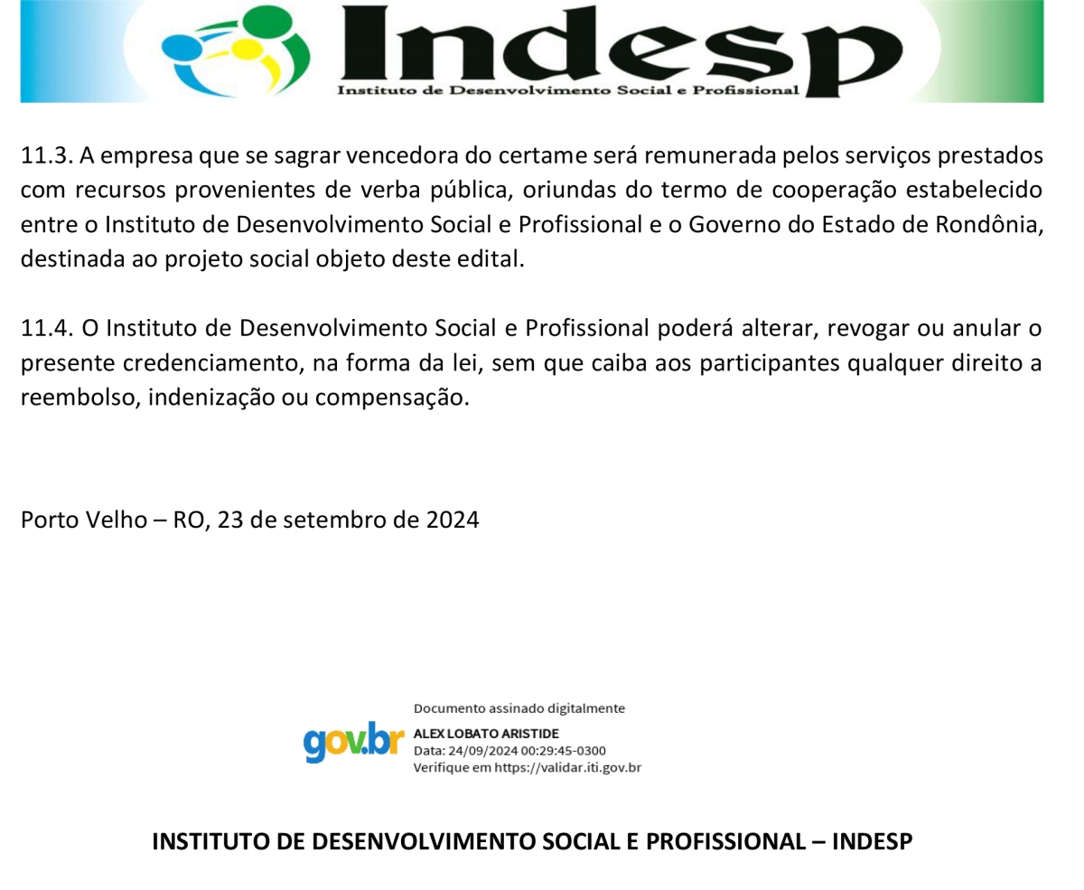 EDITAL DE CHAMAMENTO PÚBLICO: INDESP - News Rondônia