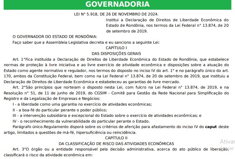 Lei sancionada em Rondônia adota Declaração de Direitos de Liberdade Econômica - News Rondônia