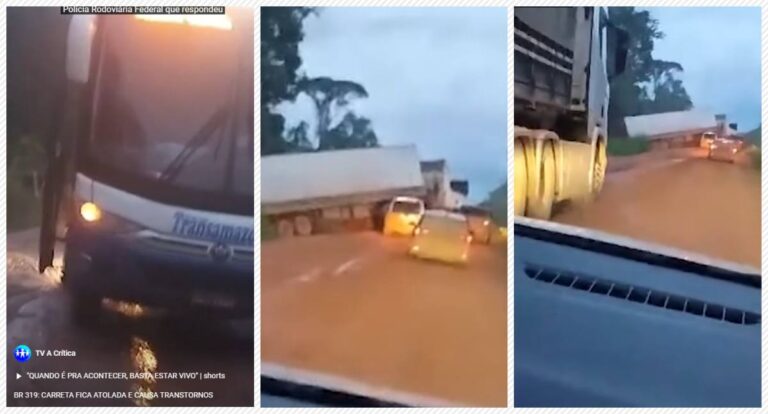 Inverno e condições críticas: carreta por pouco não tomba no trecho da BR-319 - News Rondônia