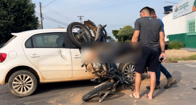 Grave acidente entre carro e moto na T-23 é registrado, em Ji-Paraná