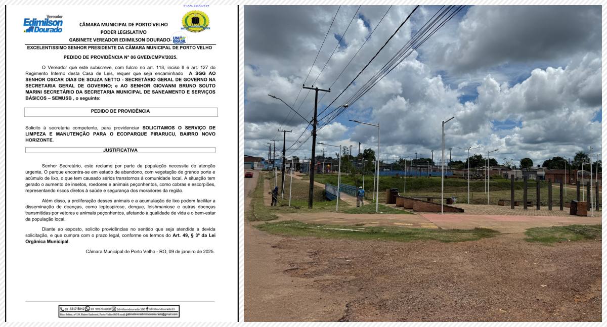 Serviços públicos começam a ser realizados no Ecoparque Pirarucu após solicitação do vereador Edimilson Dourado - News Rondônia