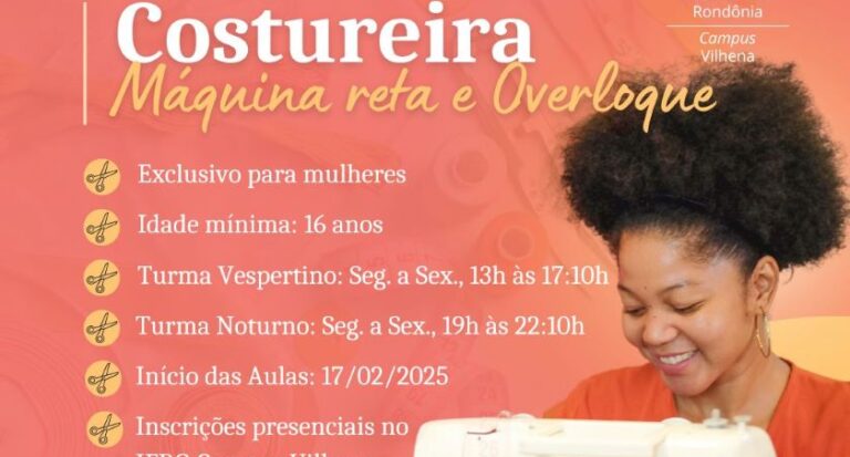 IFRO abre inscrições para cursos gratuitos de qualificação profissional para mulheres em Vilhena