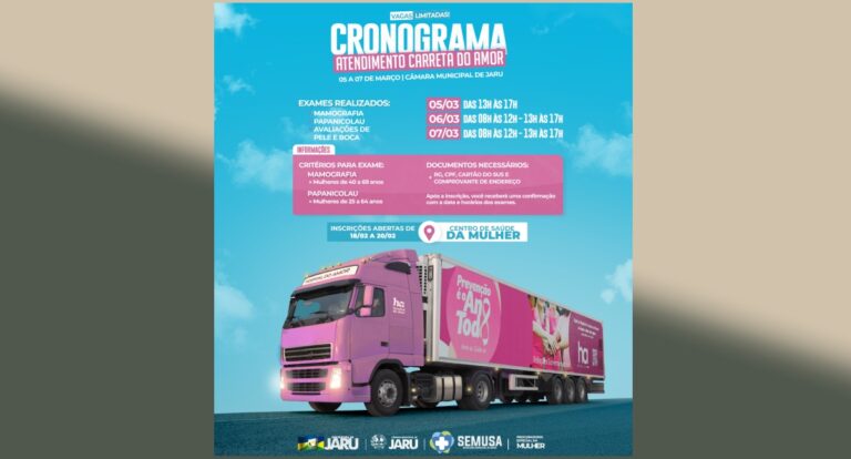 Carreta do Hospital de Amor atenderá em Jaru no início de março; cadastro de pacientes começa nesta terça-feira, 18