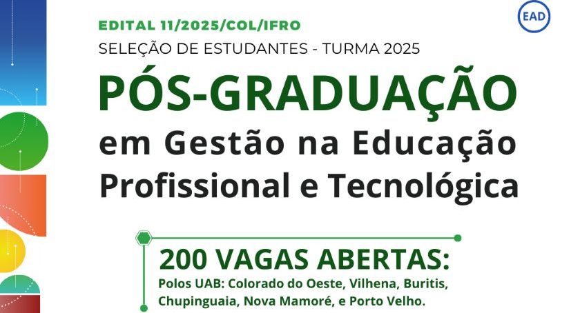 IFRO e UAB abrem inscrições para Pós-Graduação EaD em Gestão da Educação Profissional e Tecnológica