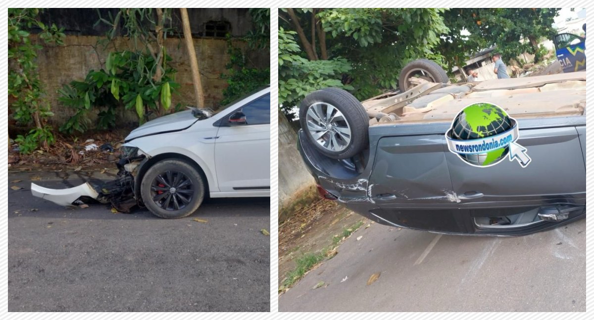 Violento sinistro de trânsito no Centro de Porto Velho termina com carro capotado e motorista fugindo do local - News Rondônia