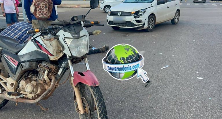 Acidente entre carro e moto deixa piloto ferido no centro