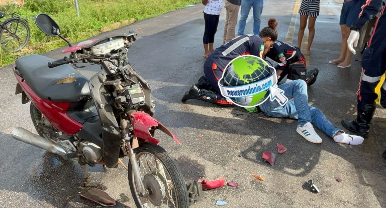 Motociclista fica ferido em acidente com caminhão baú na zona sul