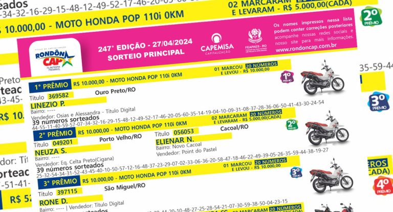 7 motos no Sorteio do RondônCAP! Confira quem ganhou na Semana das Motos RondônCAP! - News Rondônia