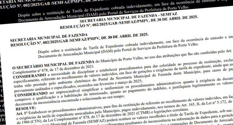 Prefeitura de Porto Velho vai devolver tarifa cobrada indevidamente no DAM - News Rondônia