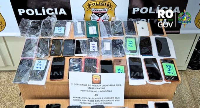 Polícia Civil de RO recupera 45 smartphones furtados em operação e devolve aos donos