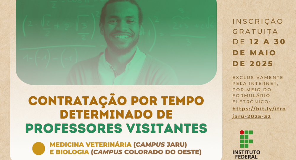 IFRO abre contratação de professores visitantes de Veterinária e Biologia para Jaru e Colorado do Oeste