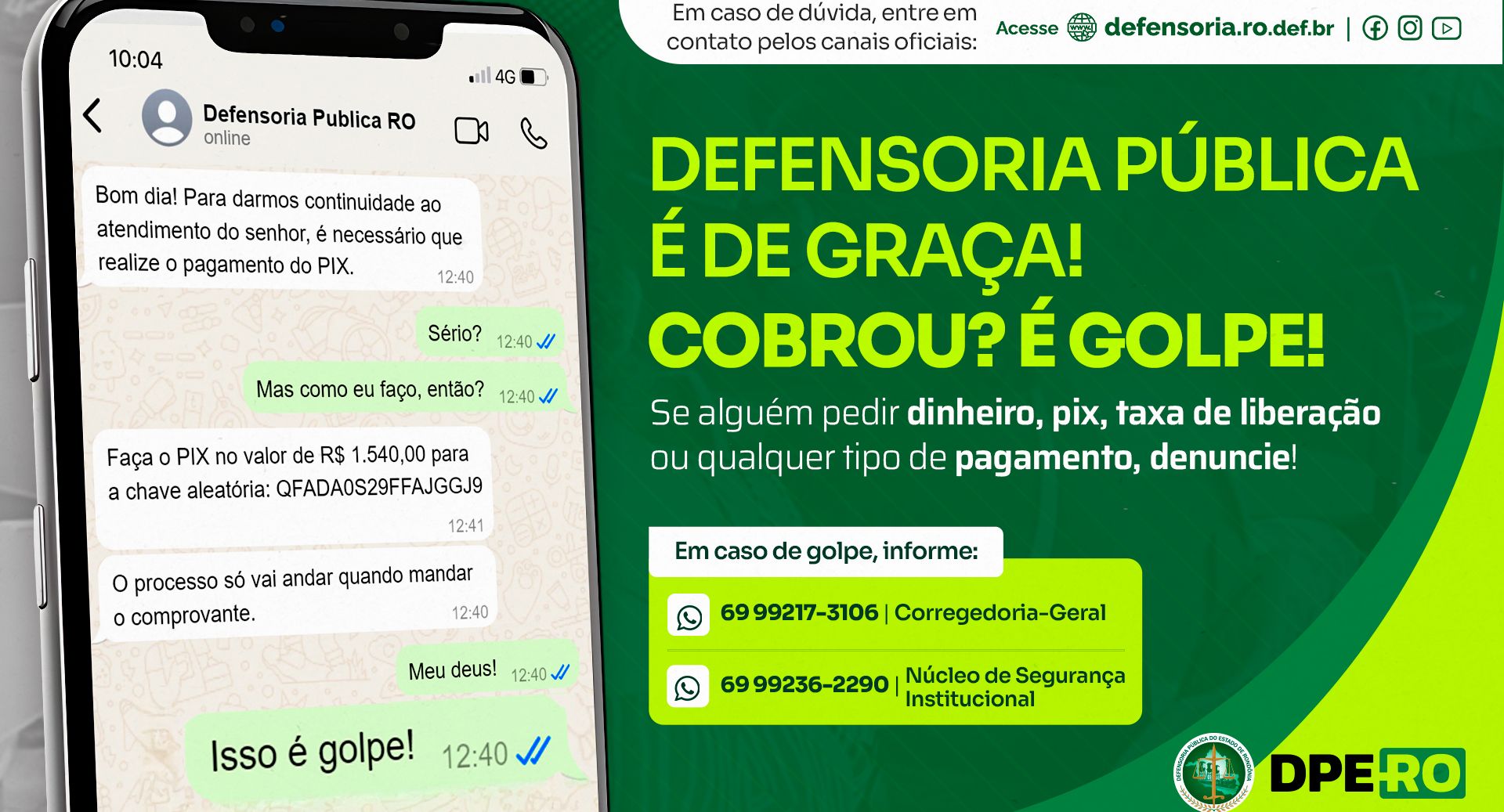 Defensoria Pública alerta sobre ocorrência de golpes utilizando o nome da instituição