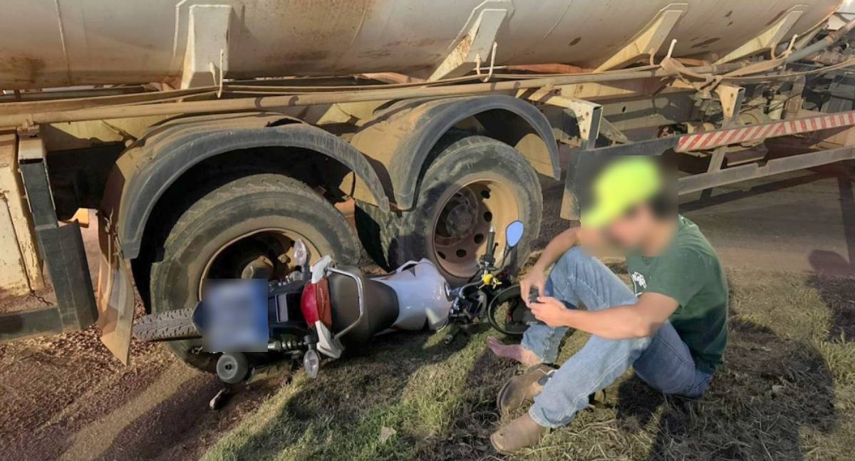 Motociclista quase é esmagado por caminhão-pipa ao acessar BR-364