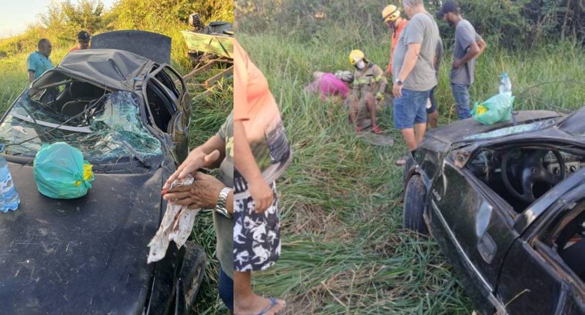 Pneu estoura e carro com cinco pescadores capota na BR-364