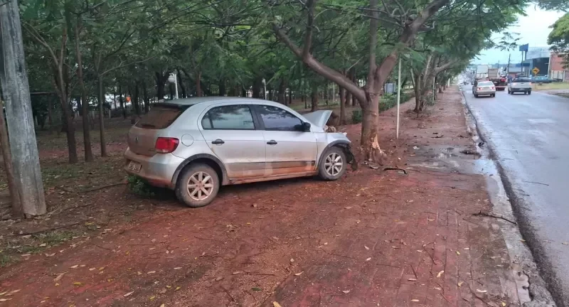 Motorista abandona veículo após colidir com árvore