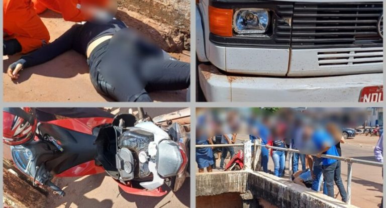 Mulher sofre fraturas no crânio após colisão com caminhão e é transferida em estado grave para Cacoal