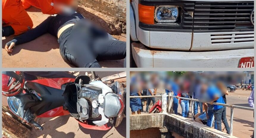 Mulher sofre fraturas no crânio após colisão com caminhão e é transferida em estado grave para Cacoal