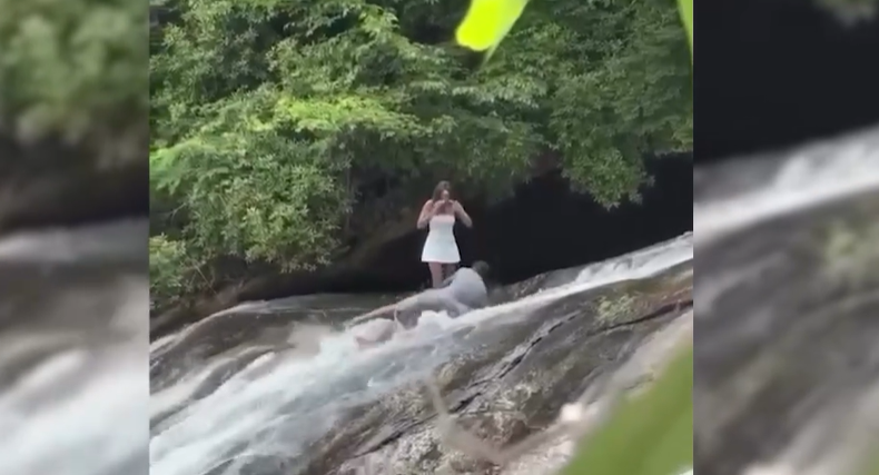 VÍDEO: Pedido de casamento em cachoeira termina em queda e desespero