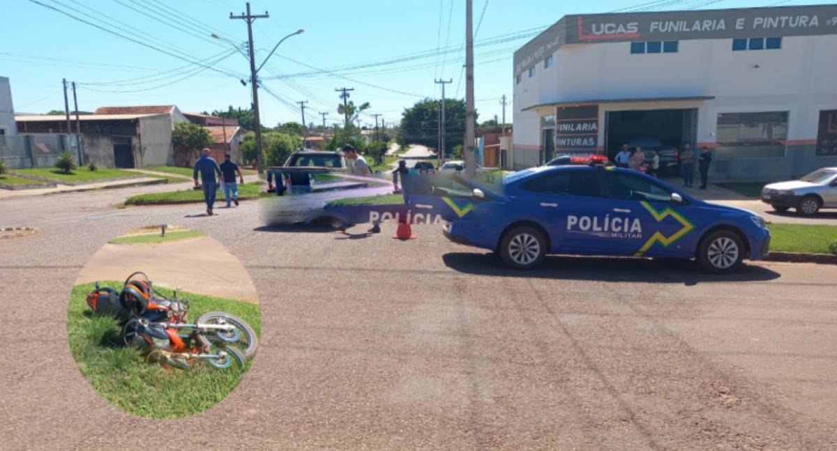 Acidente entre carro e moto deixa motociclista ferido em Rolim de Moura