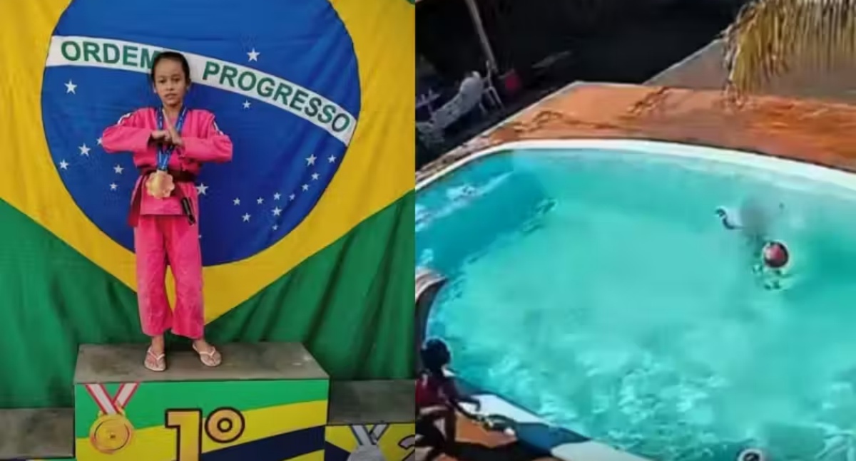 Menina de 8 anos pula na piscina e salva coleguinha de 6, em GO; vídeo