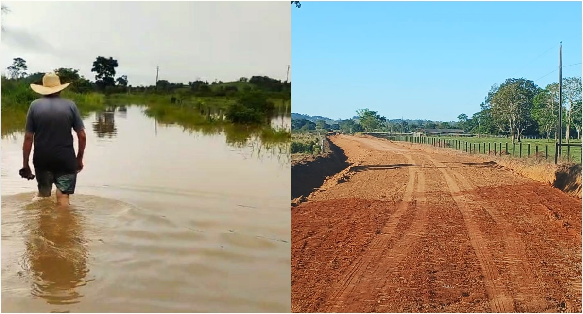 Prefeitura de Jaru realiza aterro e elevação de nível em trecho da Linha 632, e resolve problema antigo de alagamento