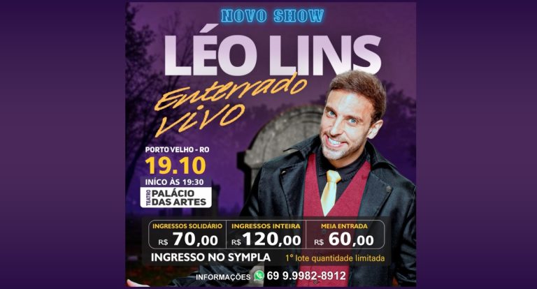 Léo Lins traz show "Enterrado Vivo" a Porto Velho em outubro; ingressos já estão à venda