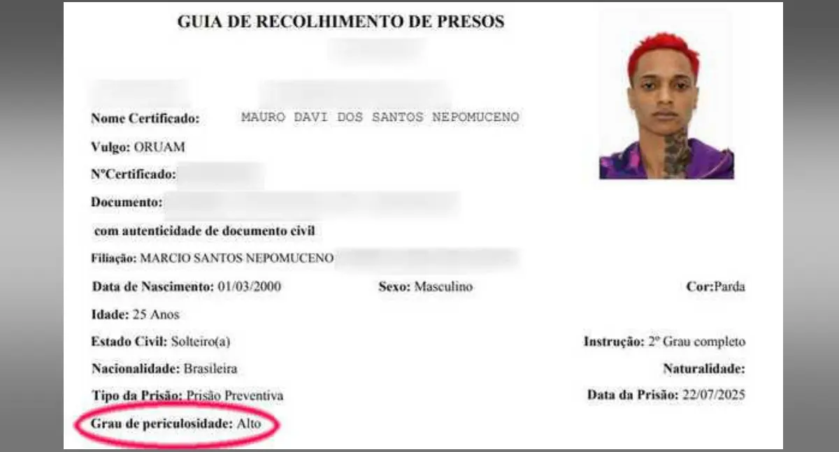 Rapper Oruam é classificado como de "alta periculosidade" ao ser preso no Rio de Janeiro
