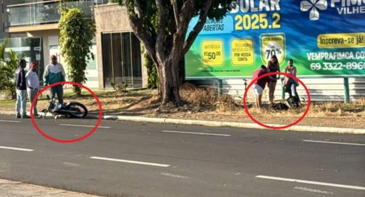 Acidente com moto e caminhão no centro de Vilhena deixa homem ferido