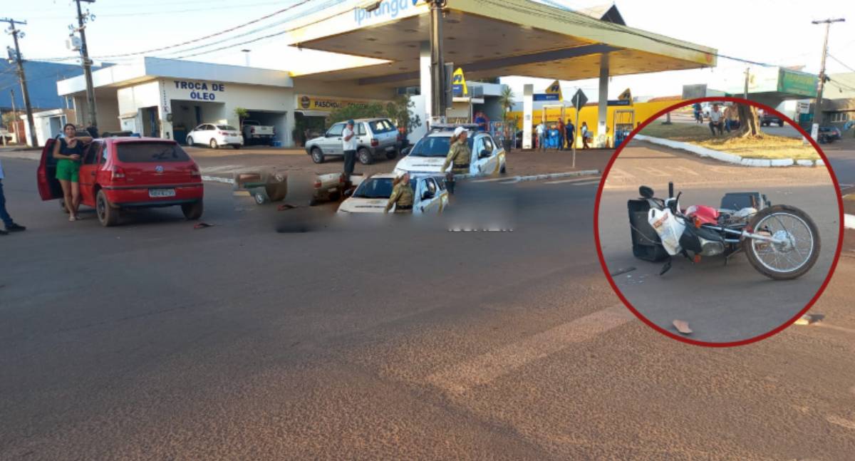 Acidente entre carro e moto deixa motociclista ferido em Rolim de Moura