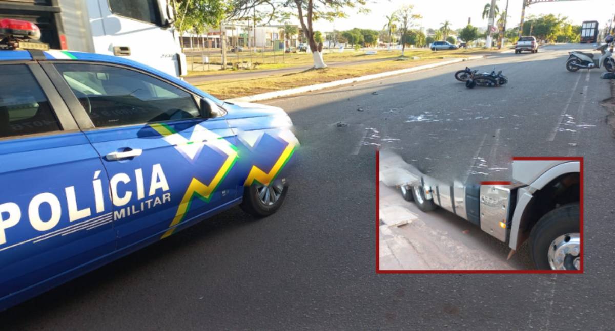 Acidente entre moto e carreta deixa feridos em Rolim de Moura