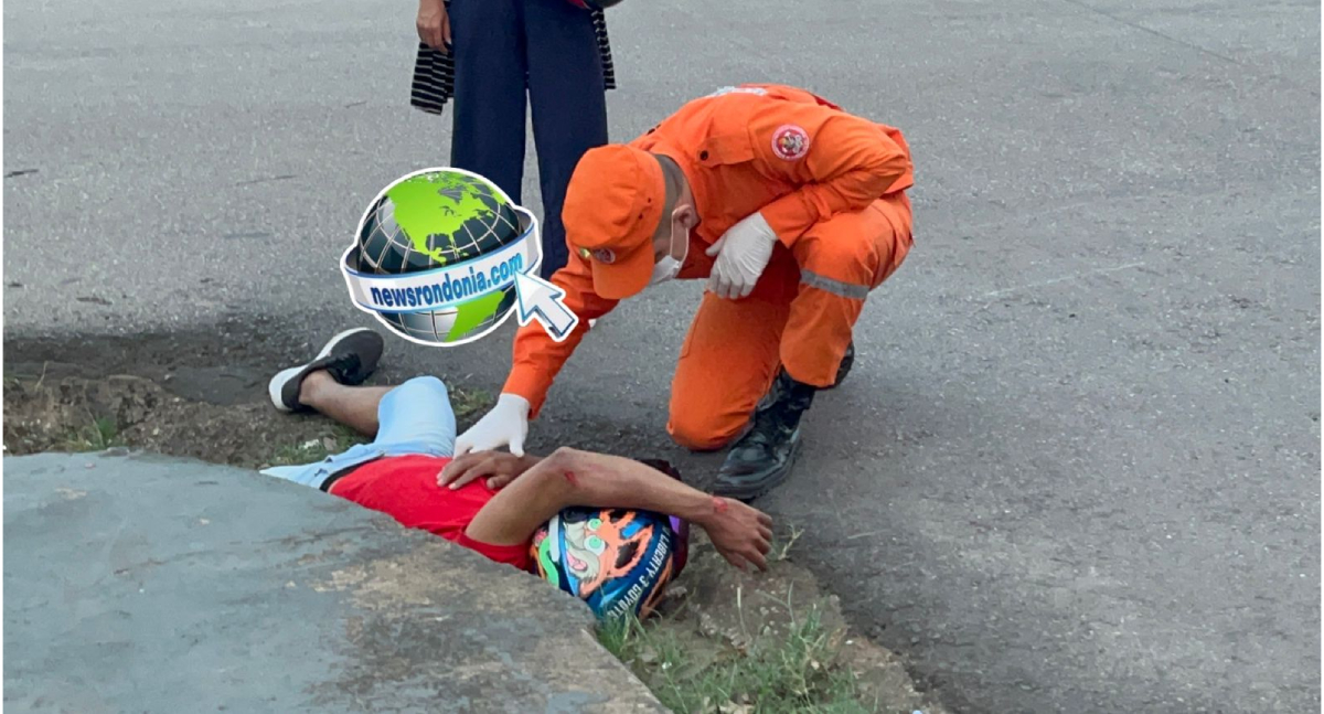 Acidente grave deixa motociclista ferido na Rua Brasília com Rua Bolívia, em Porto Velho