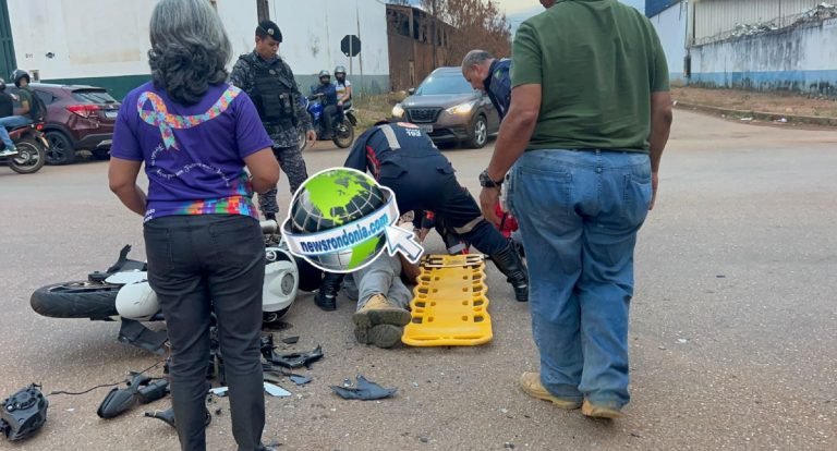 BMW bate em caminhonete e piloto fica ferido na zona sul