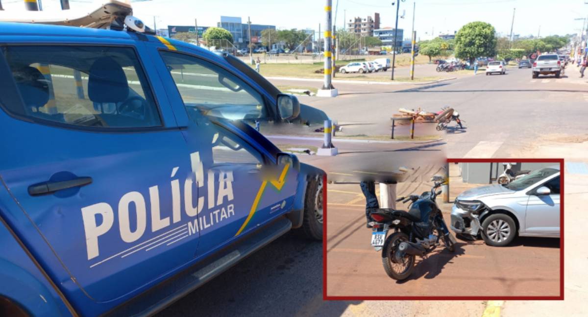 Colisão entre motos deixa feridos em cruzamento no centro de Rolim de Moura