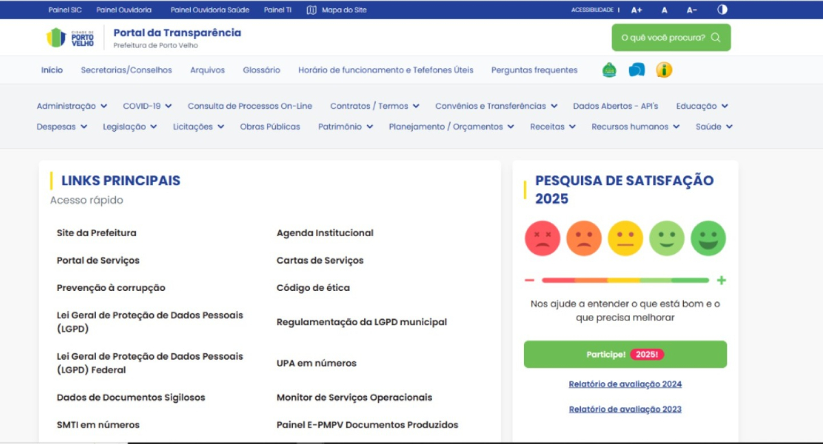 Prefeitura de Porto Velho atinge 95,91 pontos e se mantém entre as mais transparentes do Brasil