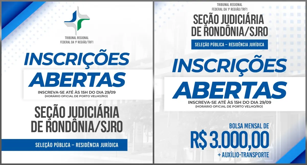 Seção Judiciária de Rondônia abre seleção pública para Programa de Residência Jurídica com bolsa de R$ 3 mil