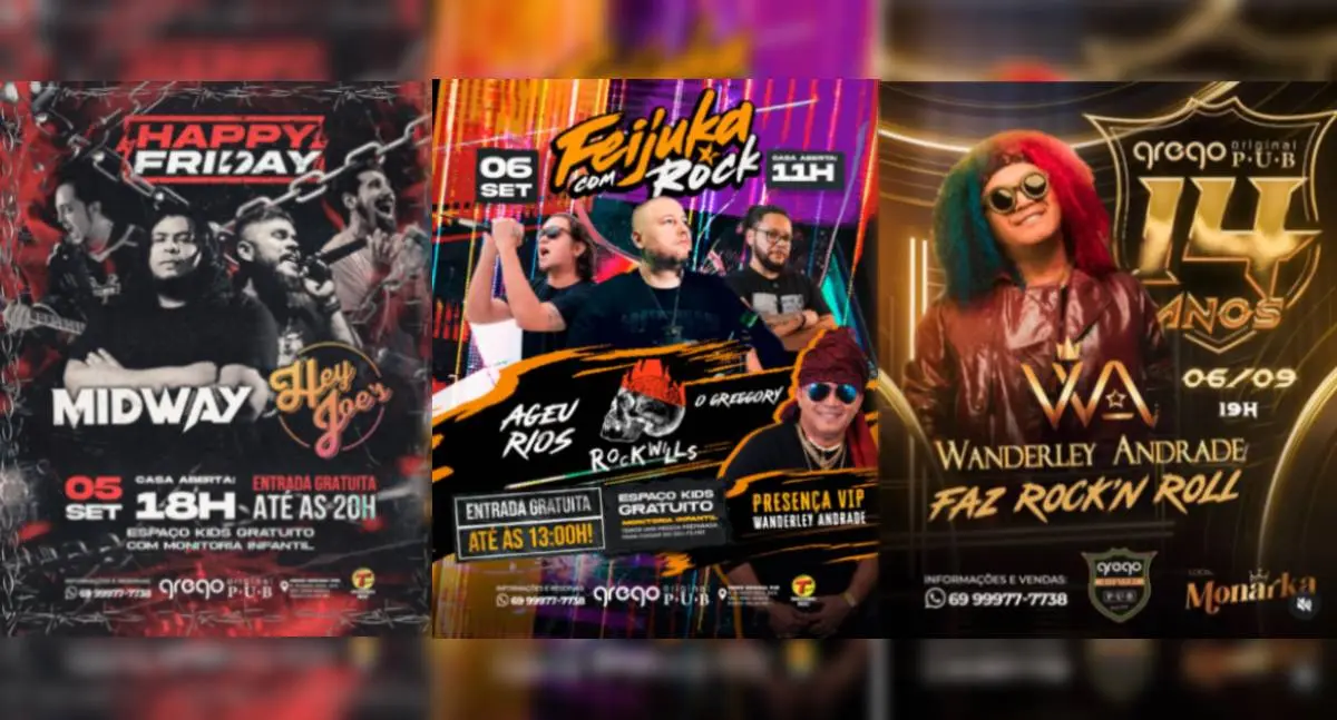 Agenda News: Semana especial no Grego Original Pub com Happy Friday, Feijuka com Rock e festa de 14 anos