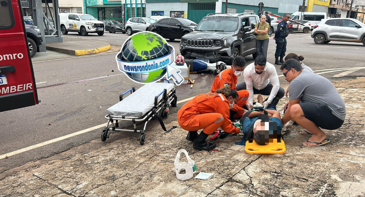 Carro invade preferencial e arrasta motociclista na Abunã