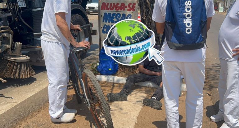 Ciclista fica ferido em colisão com caminhão na Avenida Guaporé