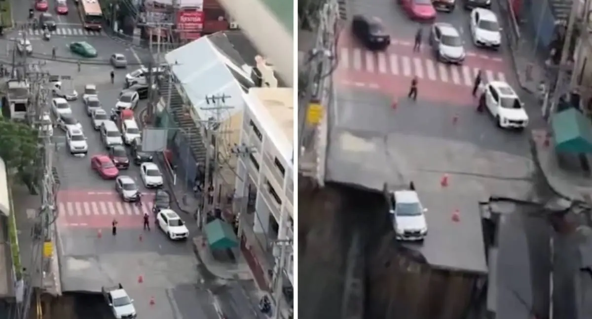 Cratera gigante abre em rua de Bangkok e força evacuações