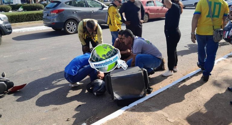 Motociclista sofre fratura exposta em acidente com van na Jorge Teixeira